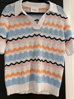 Walter Hagen Open-Knit Polo Sweater in White, Light Blue, Peach, Gold, Black